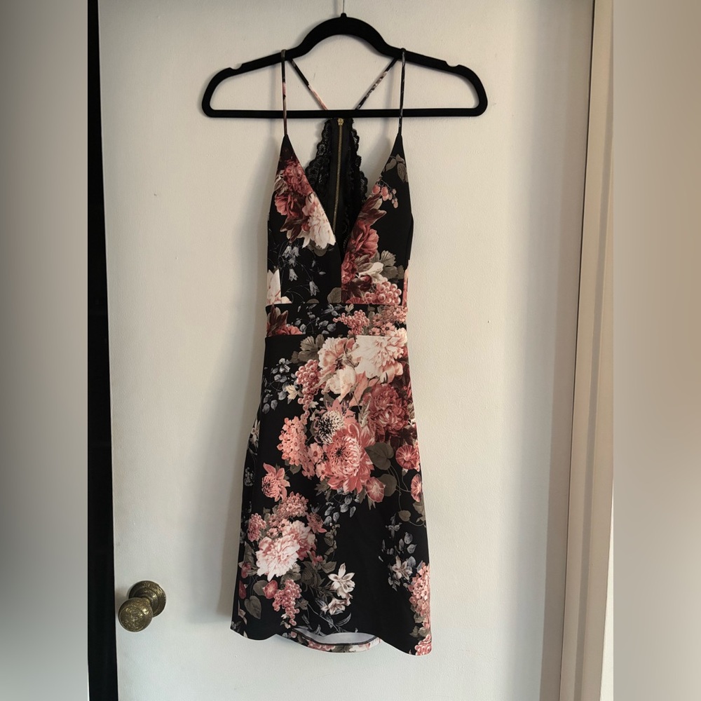 Windsor Black and Pink Floral Mini Dress